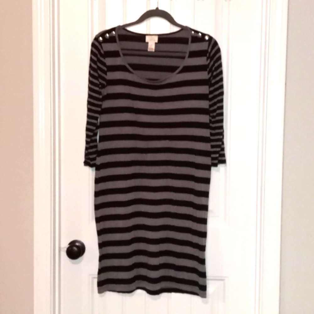 Black and Grey Stripe Dress with Buttons